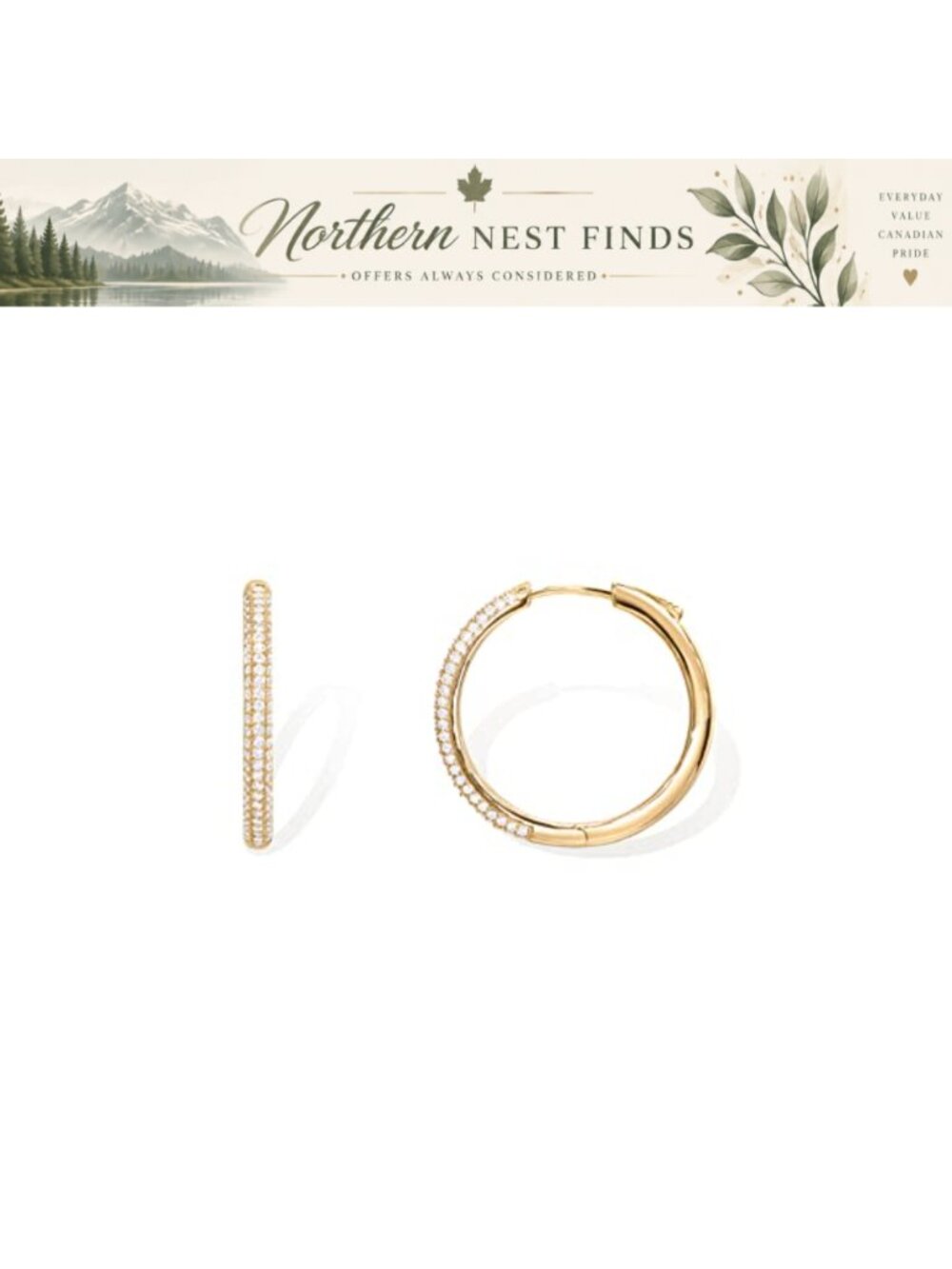 14K Gold Plated Sterling Silver Cubic Zirconia Hoop Earrings